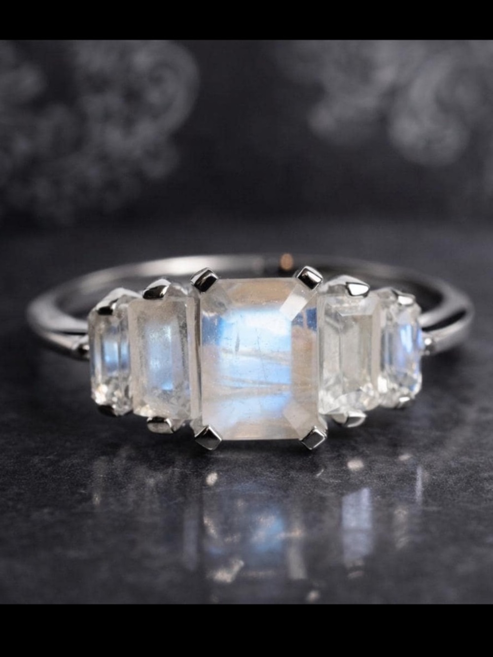 Emerald-cut Moonstone Ring